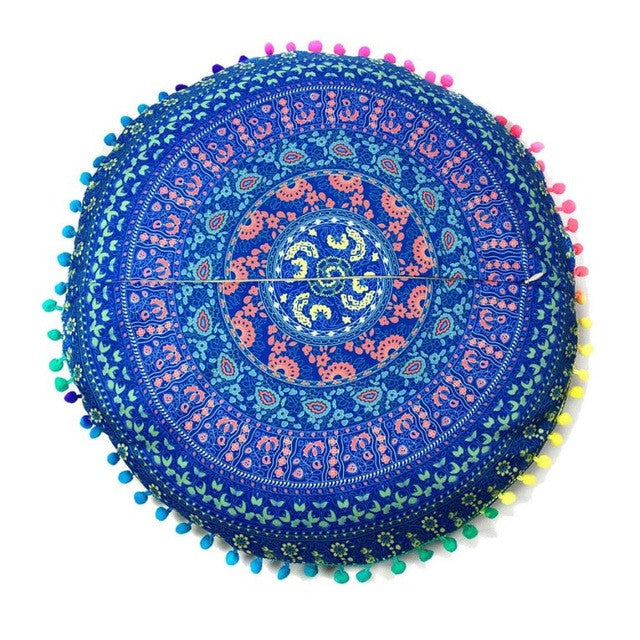 Indian Mandala Floor Pillows Round Bohemian decorative pillows velvet covers