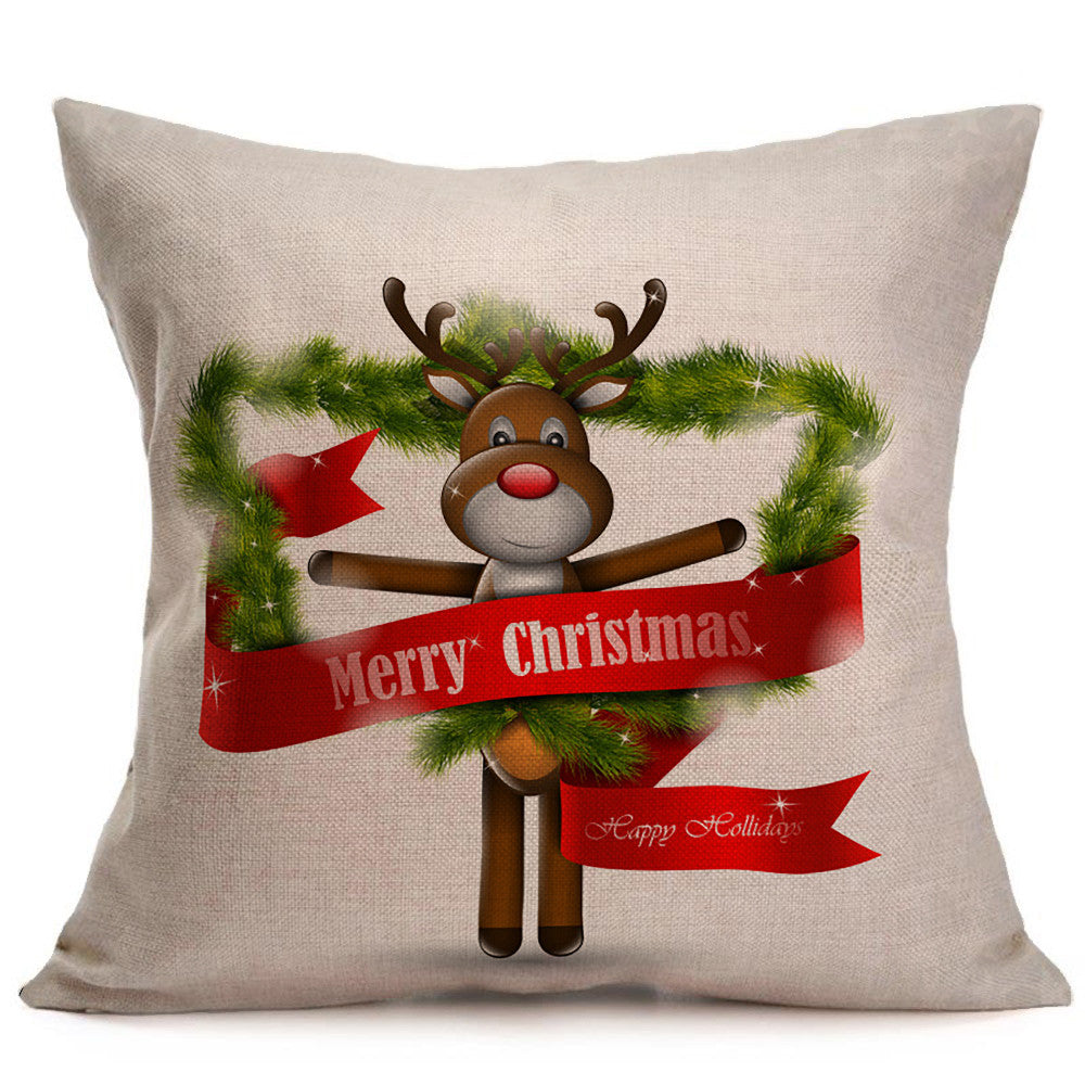 Merry Christmas Linen Pillow Cases Sofa Cushion Cover Home Decoration