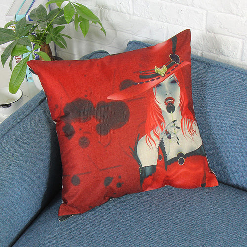 Halloween Print Pillowcase Linen Cotton Sofa Cushion Cover Home Decor