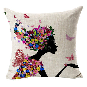 Cushion Covers Car Floral Printed Cotton Linen Sofa Vintage Pillowcase